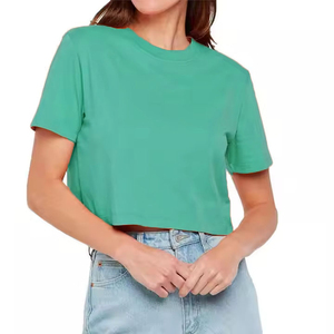 Manufacture & Supplier Women Crop <b>Top</b> T-Shirt Solid Color Short Sleeve New Arrival Crew Neck Slim Fit Women T-Shirt - Product Image 1