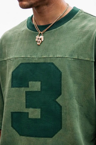 Customized Letter Men's T-Shirt Yarn Dyed Knitted <b>Acid</b> Wash Print Vintage Heavyweight Cotton 180g Loose Streetwear <b>Drop</b> Shoulder - Product Image 4