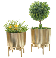 Pot de fleurs en céramique avec cadre en fer géométrique moderne, plante succulente, feuille de Monstera artificielle, figurine décorative de table pour la maison