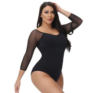 Body string sculptant sans couture à manches longues pour femme, col rond, en toile unie, coupe ajustée, élégant, style sportswear et streetwear - Product Image 4