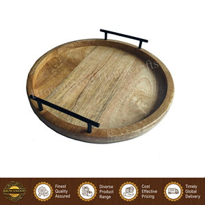 Plateau de service en bois de manguier de qualité supérieure, design unique, vente en gros, personnalisable, avec poignées en métal, pour hôtel, restaurant et usage domestique - Product Image 5