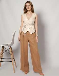 Women Vintage Solid Simple ODM 100% <b>Linen</b> Wrap <b>Top</b> <b>Sleeveless</b> V-Neck Casual Summer Blouse Elegant Office Wear Eco-Friendly - Product Image 3
