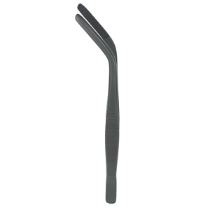 Pince de chef noire pour la présentation des plats, en acier inoxydable, à pointe dentelée coudée, pour une présentation précise des aliments en cuisine - Product Image 1