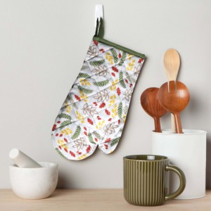 Guantes de Horno de Algodón 100% con Diseño de Hojas Estampadas de Buena Calidad para Uso en Horno y Cocina, Proveedor en India. - Product Image 5