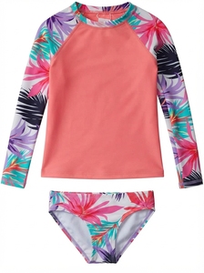 Maillot de bain à manches longues pour filles, protection solaire UPF 50+, tissu rafraîchissant en polyester et élasthanne, coutures plates, pour activités aquatiques - Product Image 3