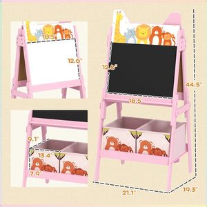 Lavagna bifacciale per bambini con lavagna bianca e lavagna a gesso, scatole portaoggetti rosa - Product Image 3