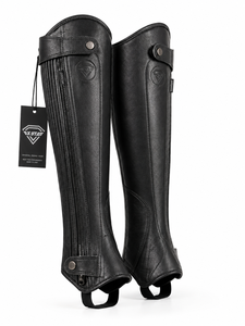 Black Genuine Leather Horse Riding <b>Half</b> <b>Chaps</b> Equestrian Zipper Side Pleated Equestrian Gear Wholesale Rate Custom <b>Half</b> <b>Chaps</b> - Product Image 2