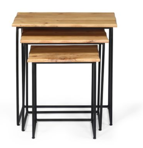 Wood Nesting Coffee <b>Table</b> Set Metal Frame End <b>Tables</b> Natural Brown Living Room <b>Side</b> <b>Tables</b> - Product Image 3