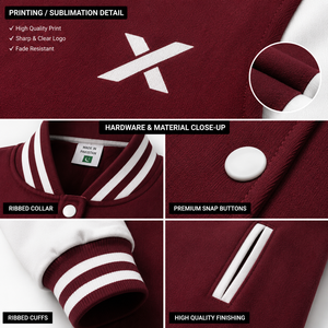 Chaqueta Varsity para Mujer con Sublimación y Serigrafía, Manga Larga, Cuello Camisero, Diseño de Letras Bordadas, para Otoño, con Logotipo X - Product Image 3