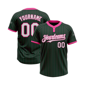 Custom 2 Button Baseball Jersey Sublimated Print <b>Green</b> White Team Uniform Moisture Wicking Athletic Sportswear OEM ODM - Product Image 6