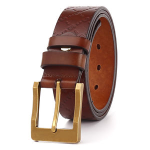 Ceinture en cuir de vachette écologique vintage pour homme avec boucle à bascule en cuivre, largeur 3,8 cm, design logo - Product Image 4