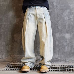 Pantalon en jean 100 % coton pour homme, poids moyen, décontracté, délavé, bleu, taille élastique, braguette boutonnée, options rayures blanches, noires, vertes - Product Image 1