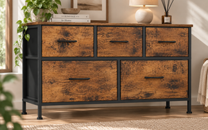 Cómoda Industrial de 5 Cajones, Mueble de Almacenamiento de Madera Maciza, Mueble de Dormitorio Independiente - Product Image 4