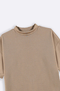Camiseta de Manga Corta con Cuello Alto para Mujer, de Alta Calidad, Holgada, de Color Sólido, de Algodón, Informal, Veraniega, Transpirable, con Logotipo Estampado - Product Image 6