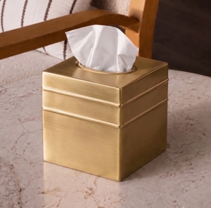 Boîte à mouchoirs carrée en laiton brossé, distributeur de mouchoirs, accessoire moderne pour salle de bain, fourniture hôtelière - Product Image 2