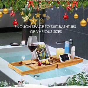 Regalo di San Valentino: Vassoio da Bagno Estensibile in Bambù con Supporto per Lettura e Porta Telefono - Product Image 1