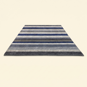 Midnight Strata Navy Blue <b>Grey</b> Hand Tufted Eco-Friendly Non-Slip Thick Wool <b>Rug</b> Modern Horizontal Striped Area Carpet for <b>Living</b> - Product Image 2