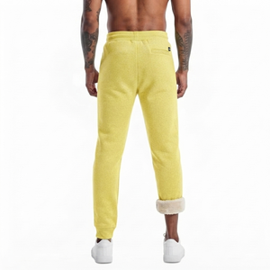Light Yellow Twill Anti-Pilling Lightweight Drawstring Closure <b>Linen</b>/Cotton Blend Spring Warm Joggers Casual Athletic Gym Pants - Product Image 2