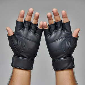 Mens <b>Half</b> Finger PU Leather Fitness Gloves Non <b>Slip</b> Adjustable Wrist Strap Gym Weight Lifting Training Workout Grip Gloves strap - Product Image 6