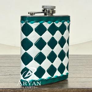 Flacon à liqueur élégant en cuir de vachette véritable à carreaux, portable, personnalisable, plusieurs couleurs, flacon de poche confortable - Product Image 1