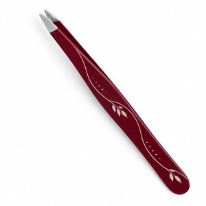 Pince à épiler pour sourcils à pointe rouge en acier inoxydable avec motif floral - Product Image 2