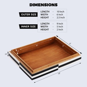 Boîte à bijoux rectangulaire en bois avec incrustation en résine noire et blanche, étui de rangement intérieur pour colliers et boucles d'oreilles - Product Image 2