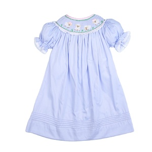 Vestido Infantil de Manga Corta con Cuello Redondo, Estampado Geométrico Azul, Resistente al Fuego y Anti-UV, Diseño Casual para Primavera, ODM - Product Image 1