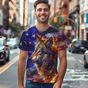 T-shirt à manches courtes pour homme avec motif flamme de loup, col rond, impression DTF, style streetwear, coupe ample, 100% coton, respectueux de l'environnement - Product Image 3