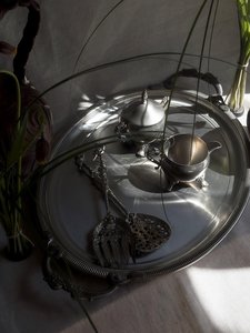 Patinated <b>silver</b>-plated sugar bowl and creamer – Antique <b>tea</b> <b>set</b> – Vintage duo - Product Image 2