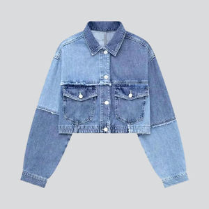 Chaqueta Vaquera con Cuello Camisero, Bolsillos, Acabado Lavado, Corte Regular, Largo Corto, Material de Algodón, Estilo Casual Otoñal, Unisex - Product Image 1