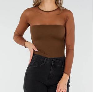 Camiseta Corta de Manga Larga para Mujer, de Malla Transparente, Transpirable, Sexy, Cuello Redondo, de Alta Calidad OEM - Product Image 2