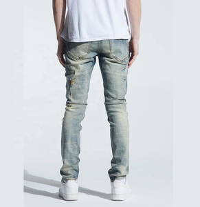 Jean en denim tissé 100 % coton respirant pour homme, coupe droite, délavé, effet vieilli, coupe haute, style streetwear hip-hop - Product Image 4