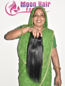 Extensions de cheveux humains lisses, vierges Remy, couleur noir naturel, double trame, texture douce et soyeuse, épaisses et volumineuses - Product Image 6
