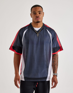 Camiseta de malla de manga corta oversize para hombre, estilo deportivo con bloques de color, transpirable, de punto, cuello redondo, sublimada - Product Image 1
