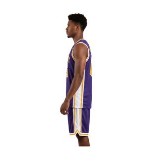 Conjunto de Camiseta y Pantalones Cortos de Baloncesto Clásico para Hombre, Cuello Redondo, Sin Mangas, Franja Doble Lateral, Ribete en Contraste, Nombre y Número del Equipo Personalizados - Product Image 5