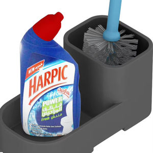 Plastic Toilet Bowl <b>Brush</b> and Cleaner Gel Holder Combo Grey Restroom Scrubbing Wand with Liquid <b>Bottle</b> Organizer Stand - Product Image 1
