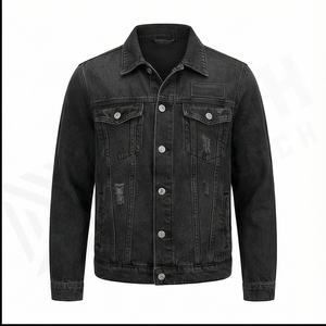 แจ็กเก็ตยีนส์คุณภาพสูงของผู้ชายเสื้อแจ็กเก็ตแนวตะวันตกมีกระดุมประดับโลโก้ด้านหน้าแบบรุ่ย - Product Image 1