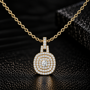 Pendentif en diamant de laboratoire taille coussin, or massif 14K 18K, double halo, accent rond, DEF VVS, pendentif de fiançailles, vente en gros - Product Image 1