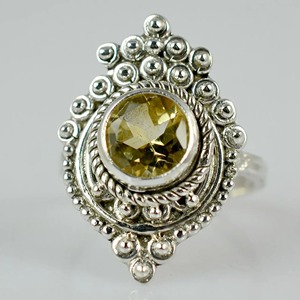 Citrine 925 Sterling <b>Silver</b> Boho <b>Statement</b> Promise <b>Ring</b> for Women Yellow Gemstone Round Jewelry November Birthstone - Product Image 2