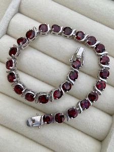 Natural Deep <b>Red</b> Garnet Tennis <b>Bracelet</b> Sterling Silver Gold Plated Dainty January Birthstone Vintage Style Jewelry Gift For Her - Product Image 1