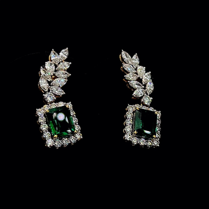 Green gemstone <b>dangle</b> <b>earrings</b> accented with marquise and round lab grown diamonds crafted in <b>silver</b> for refined womens fashion - Product Image 4