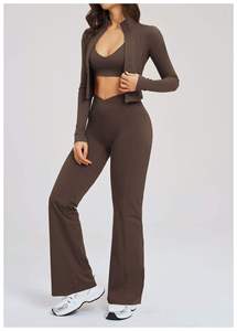 Ladies Solid Gym Wear Sexy <b>Leggings</b> <b>Nylon</b> Flare Pants Summer Shorts Sport Bra Custom T-shirts Running Jacket Quick Dry 6-Piece - Product Image 5