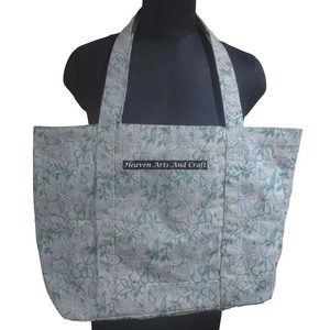 Oem Block Print Collection Sac fourre-tout en toile de coton à la mode Sac de plage à fleurs Sac fourre-tout jumbo pour nouvelle maman - Product Image 1