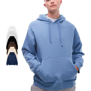 เสื้อฮู้ดโอเวอร์ไซส์ผู้ชาย สีน้ำเงินล้วน ผ้าฟลีซ สวมใส่สบายๆ ในฤดูใบไม้ร่วง มีกระเป๋า แขนยาว ทรงปกติ ผ้าฝ้ายถัก - Product Image 4