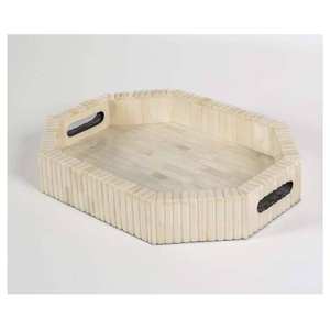 Hot Selling Handcrafted Hexagonal Bone Inlay Serving Tray 30x30x5CM Cream & Grey Breakfast <b>Table</b> Top Decorative Wholesale Price - Product Image 5