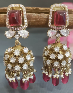 Boucles d'oreilles pendantes classiques et élégantes en moissanite avec motif floral, en laiton, bijoux de fiançailles, référence AE 116 SL/C1 - Product Image 1