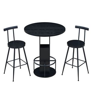 Set di Mobili da Bar Compatto in 3 Pezzi: Tavolo Rotondo da 80 cm con 2 Sgabelli e Poggiapiedi ad Anello in Metallo - Product Image 1