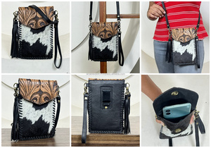 2025 Nueva fábrica al por mayor de lujo para mujer, bandolera para teléfono móvil con Clip para cinturón, Mini bolsos de cuero de vaca mecanizados a mano - Product Image 3