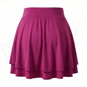 Jupe courte évasée à taille haute pour femmes, couleur unie, plissée, confortable, en spandex, polyester et mousseline, pour toutes les saisons - Product Image 2