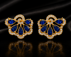 Gold Plated Blue Zircon Flower <b>Fine</b> <b>Stud</b> <b>Earrings</b> Diamond Accent Ear Jewelry for Women Party Gift - Product Image 2